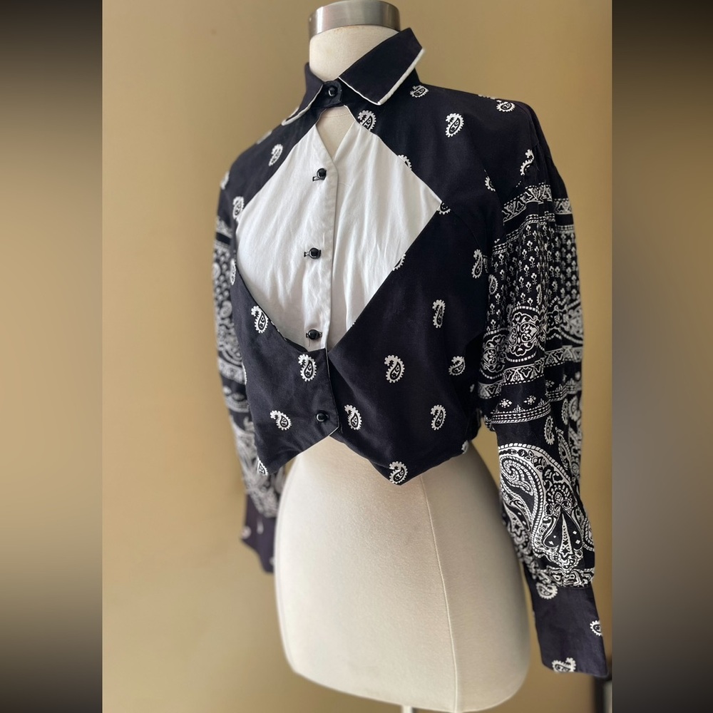 VINTAGE BANJO cropped western paisley print top sz Small - Picture 3 of 8